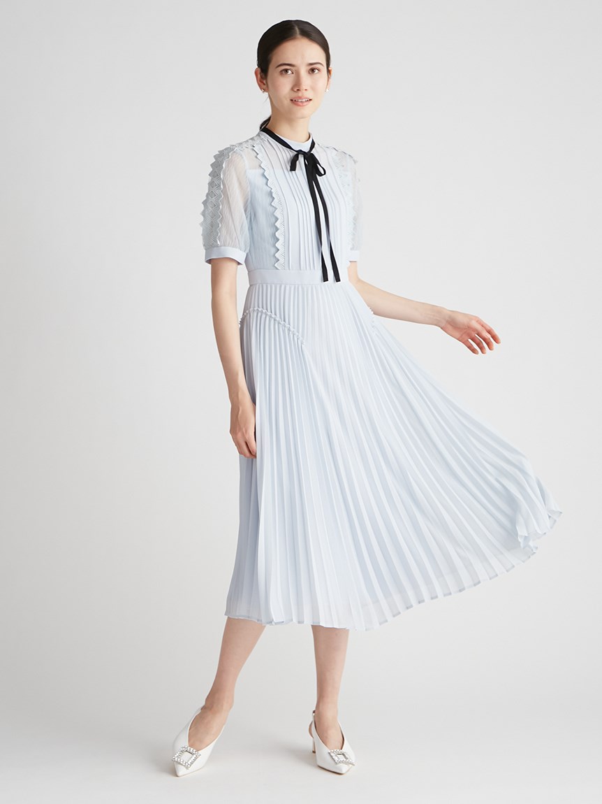 シフォン×チュールレースプリーツワンピ(デイリーワンピース)｜DRESS 
