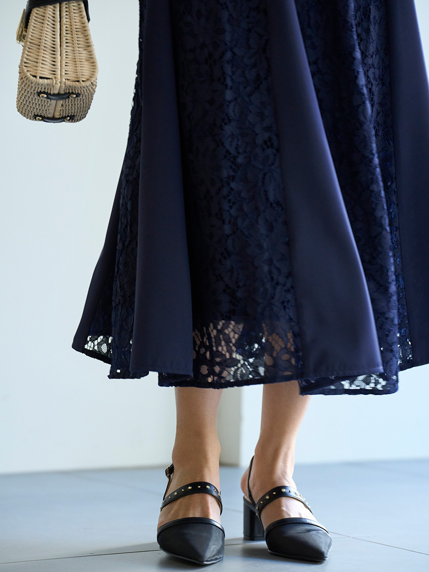 美品　セルフォード ロングワンピース ドレス オケージョン 総レース　紺 S CELFORD セルフォード総レースドレスワンピースロングネイビー36