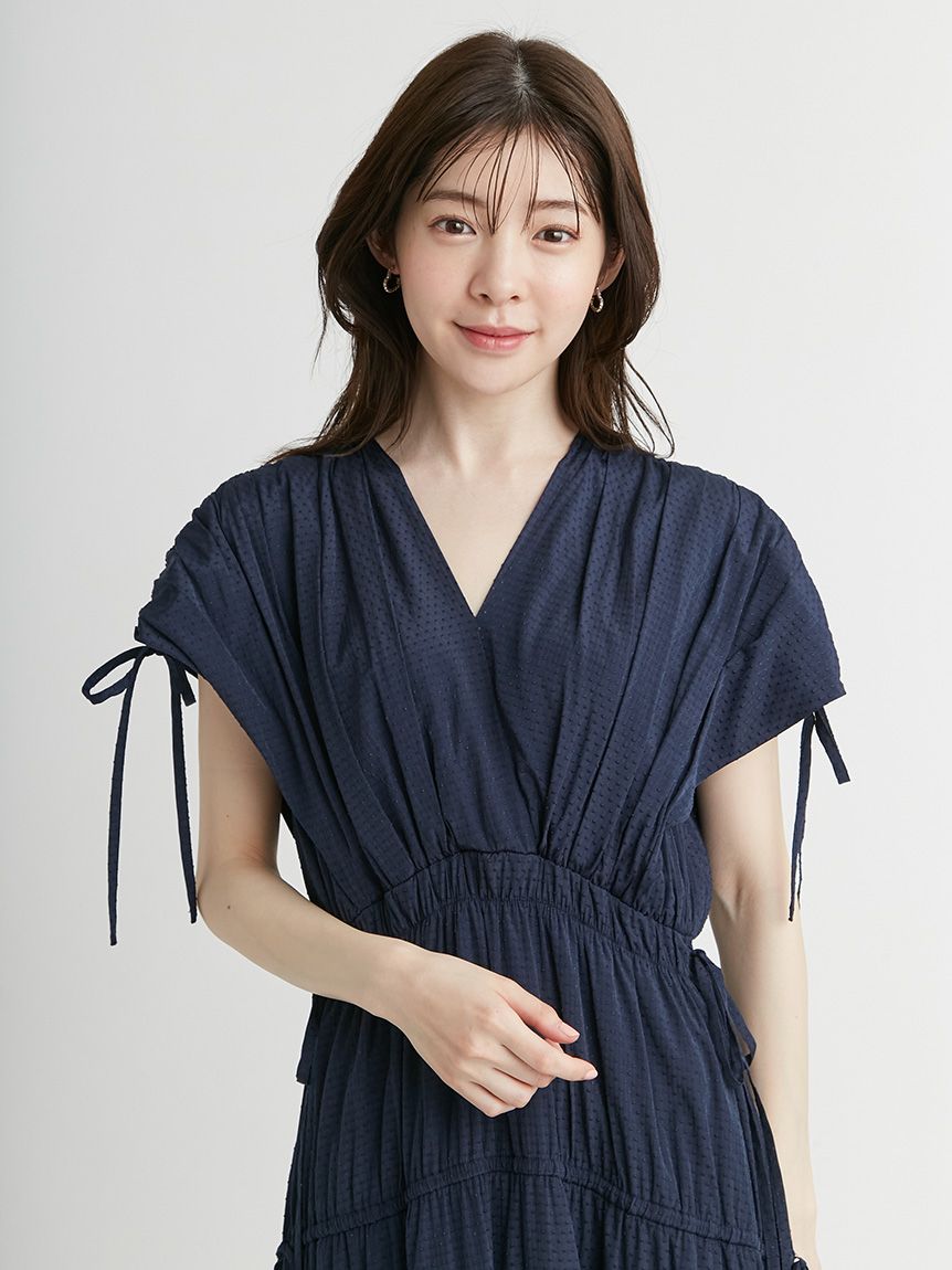 カシュクールリボンノースリーブワンピース(デイリーワンピース カシュクールリボンノースリーブワンピース(デイリーワンピース