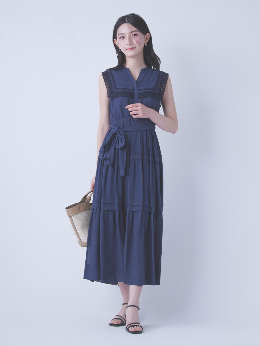 レーススクエアカラーワンピース(デイリーワンピース)｜DRESS