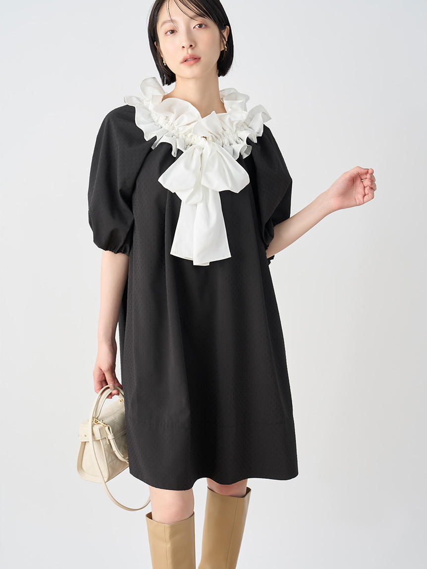 限定カラーあり】2wayリボンフリルギャザーミニワンピース(デイリー