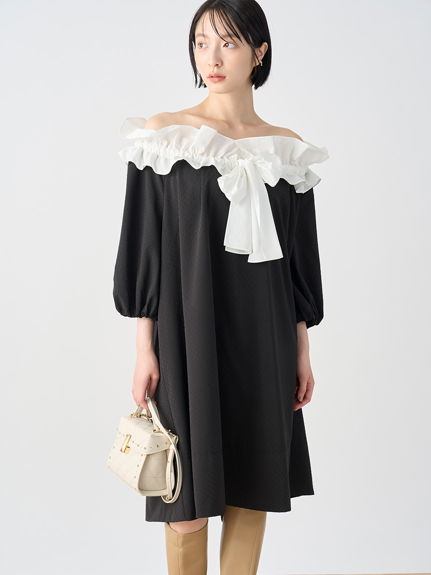 限定カラーあり】2wayリボンフリルギャザーミニワンピース(デイリー