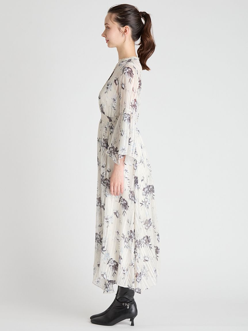 45r ボヘミアンフラワープリント ワンピース CELFORD｜ボウタイフラワープリントワンピース