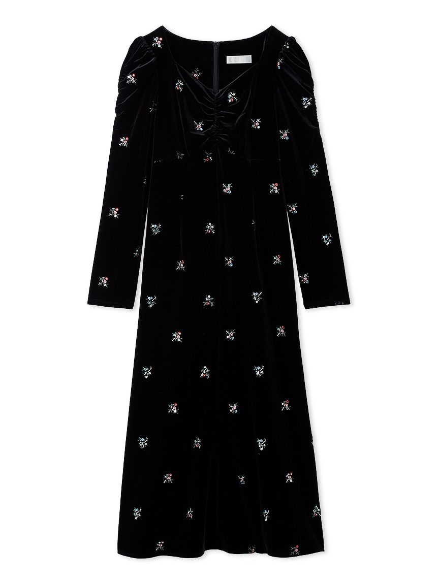 花柄刺繍ベロアワンピース(デイリーワンピース)｜DRESS（ドレス