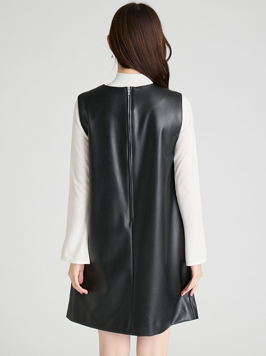 Vネックミニジャンパースカートセット(ニットワンピース)｜DRESS