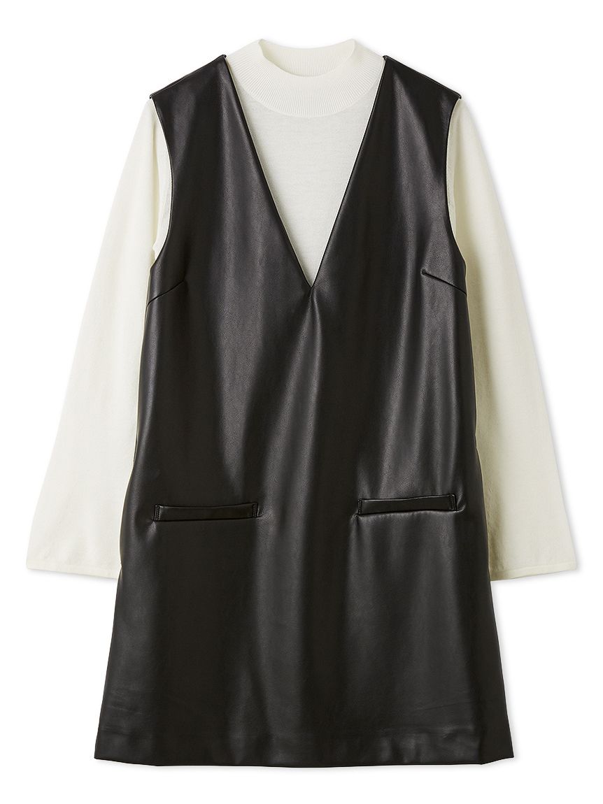 Vネックミニジャンパースカートセット(ニットワンピース)｜DRESS