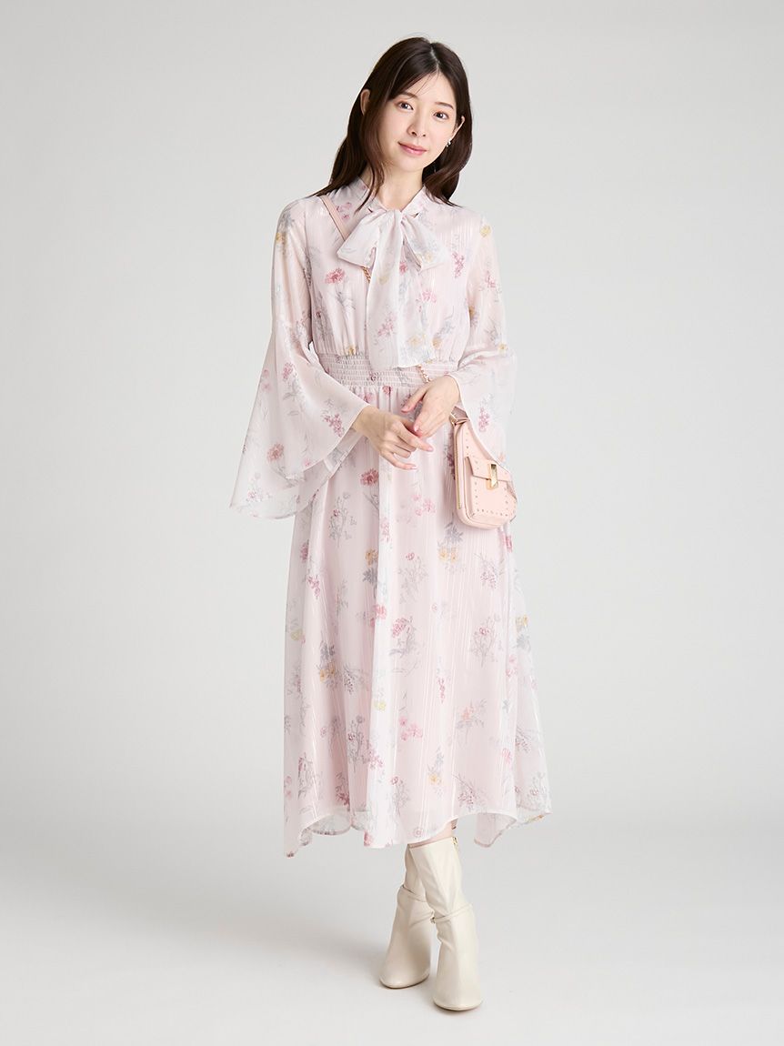 フラワープリントボウタイワンピース(デイリーワンピース)｜DRESS
