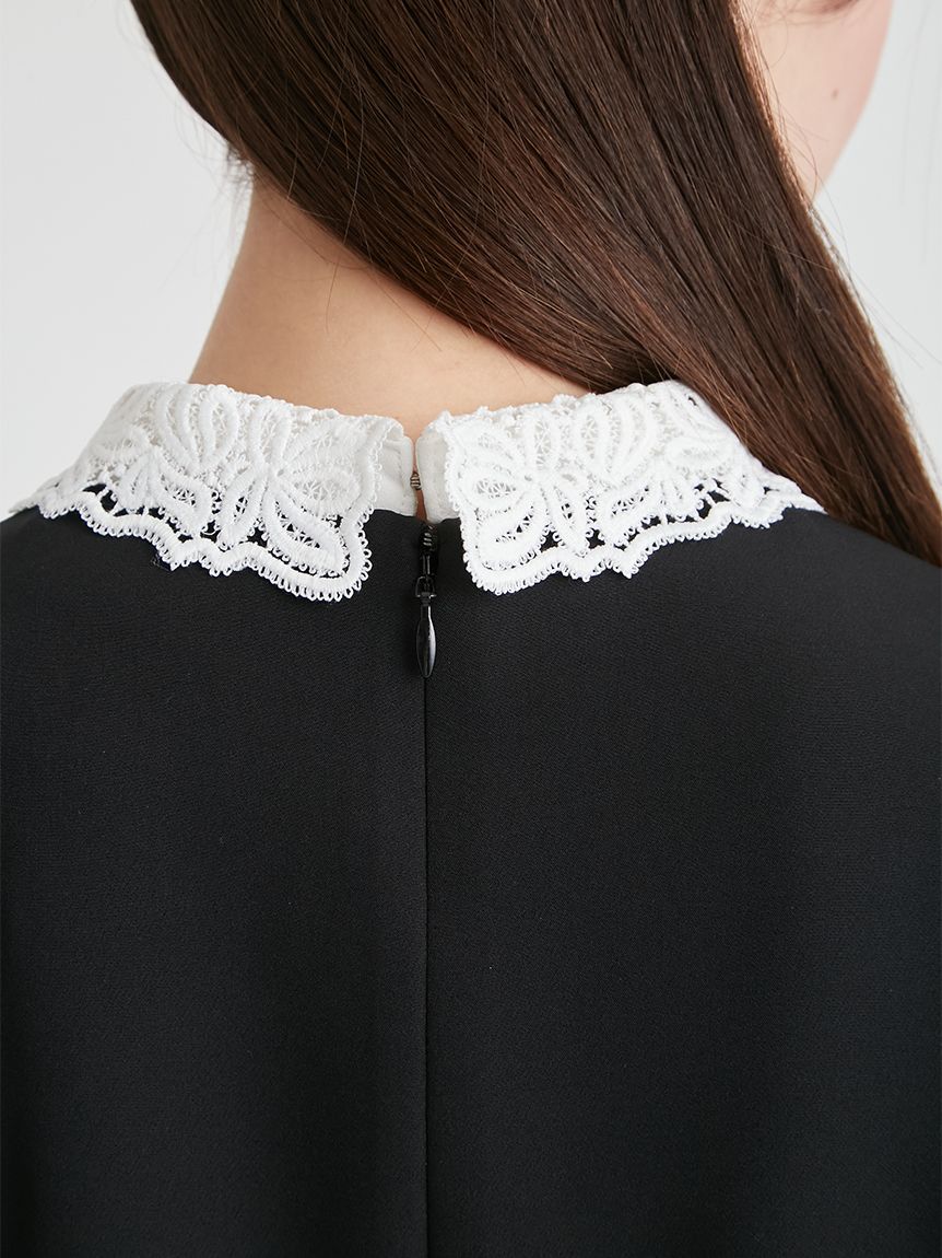 セルフォード【洗える】刺繍レース付きマーメイドワンピース　ネイビー36 洗える】刺繍レース付きマーメイドワンピース(フォーマルワンピース