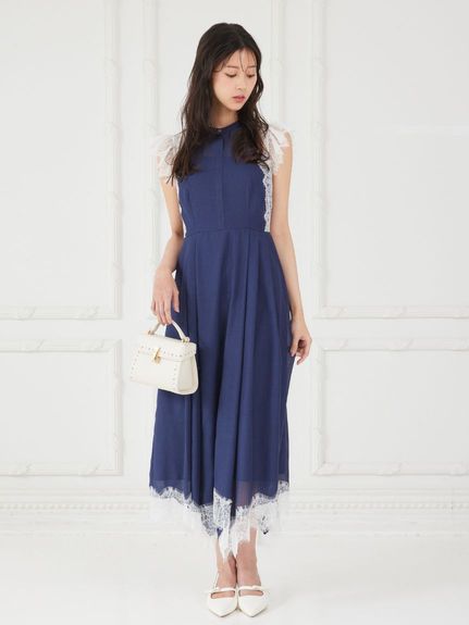 ストライプレーストリムワンピース(デイリーワンピース)｜DRESS