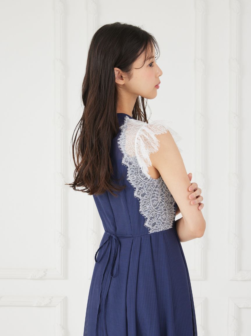 ストライプレーストリムワンピース(デイリーワンピース)｜DRESS