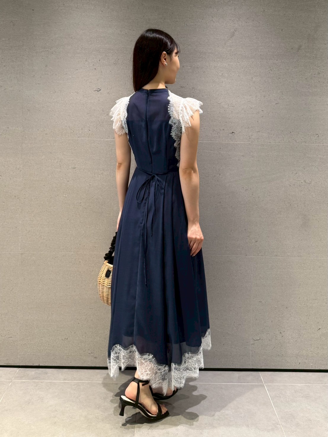洗える】ストライプレーストリムワンピース(ロングワンピース)｜DRESS