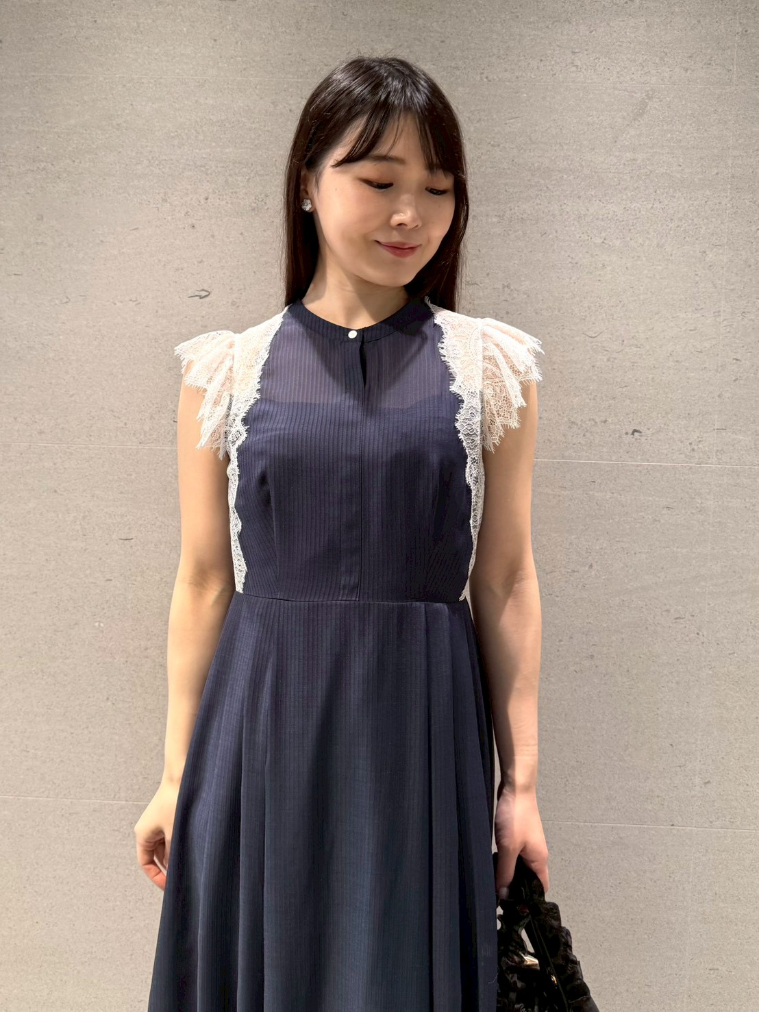 洗える】ストライプレーストリムワンピース(ロングワンピース)｜DRESS