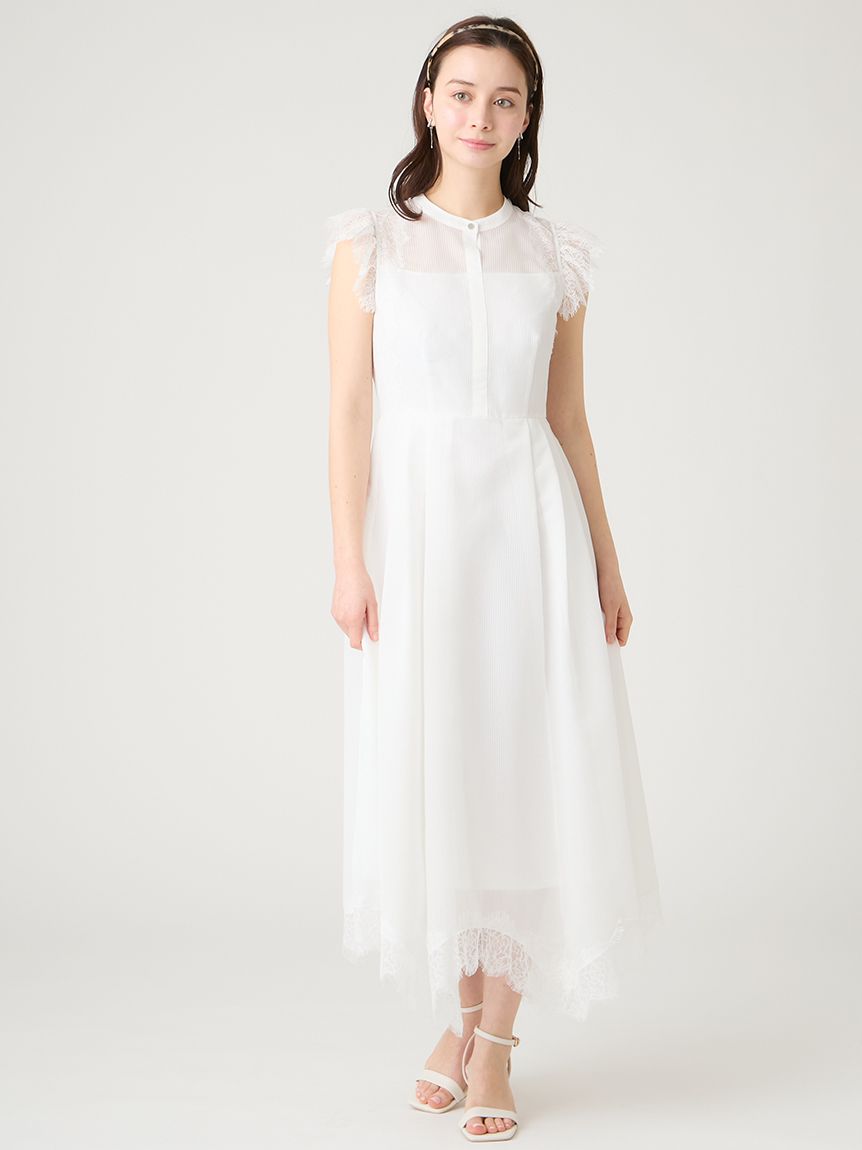 ストライプレーストリムワンピース(デイリーワンピース)｜DRESS