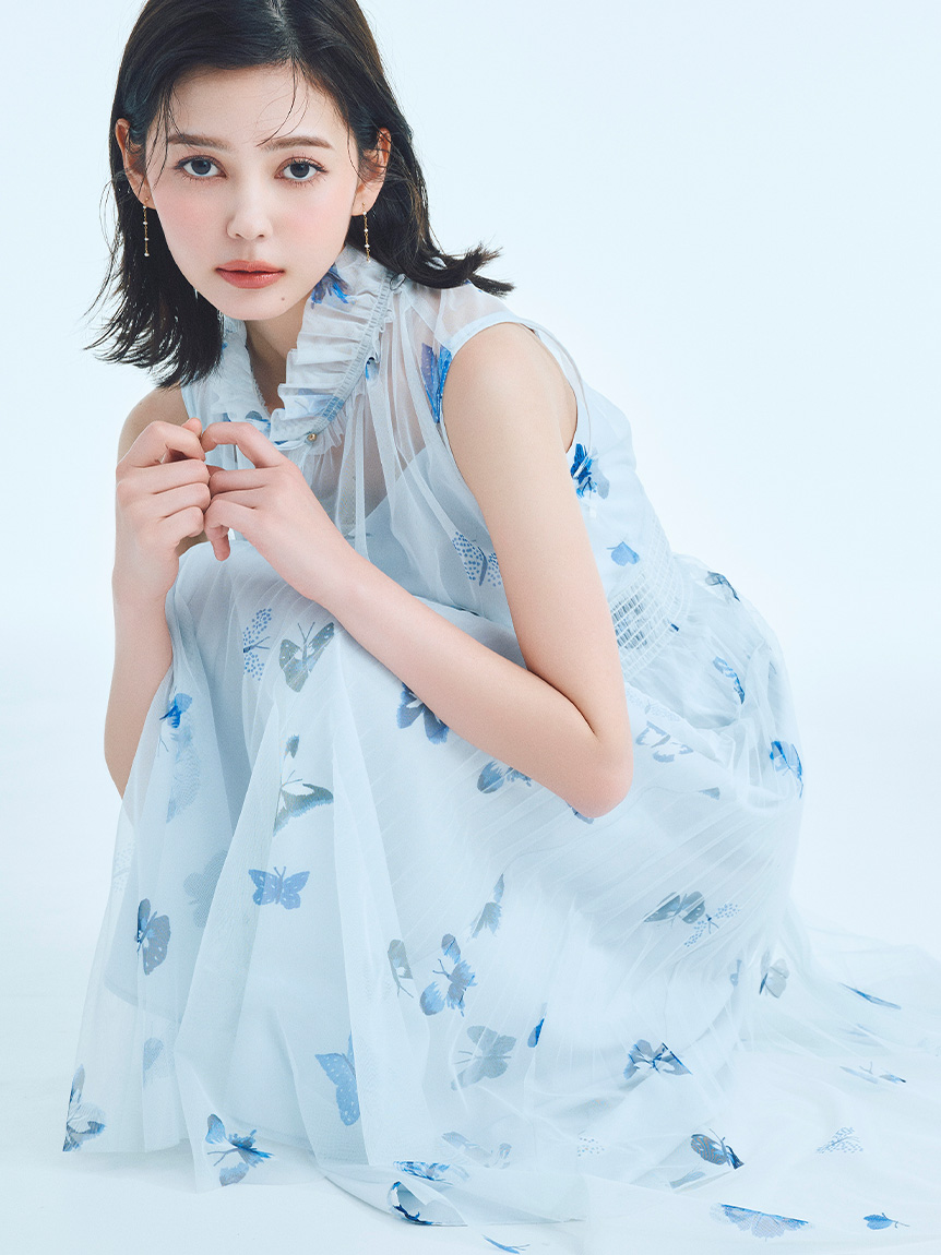 洗える】【HANAE MORI×CELFORDコラボ】バタフライプリントワンピース