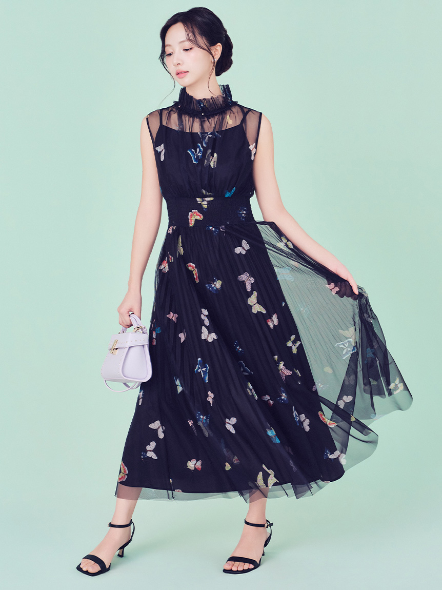 洗える】【HANAE MORI×CELFORDコラボ】バタフライプリントワンピース