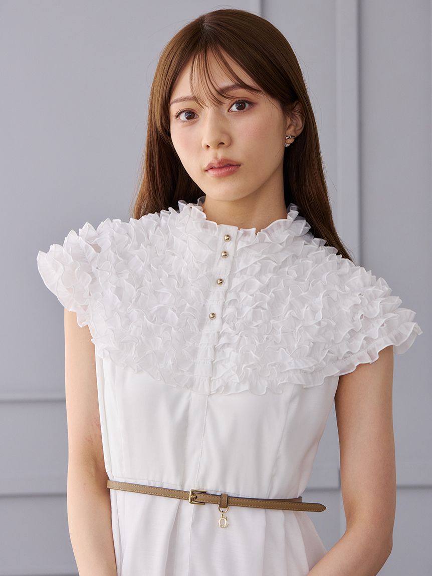 洗える】フロント釦フリルシャツワンピース(ロングワンピース)｜DRESS