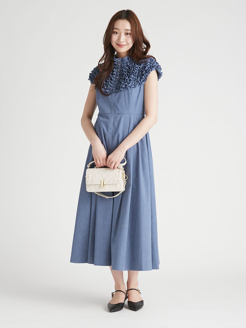 洗える】フロント釦フリルシャツワンピース(ロングワンピース)｜DRESS