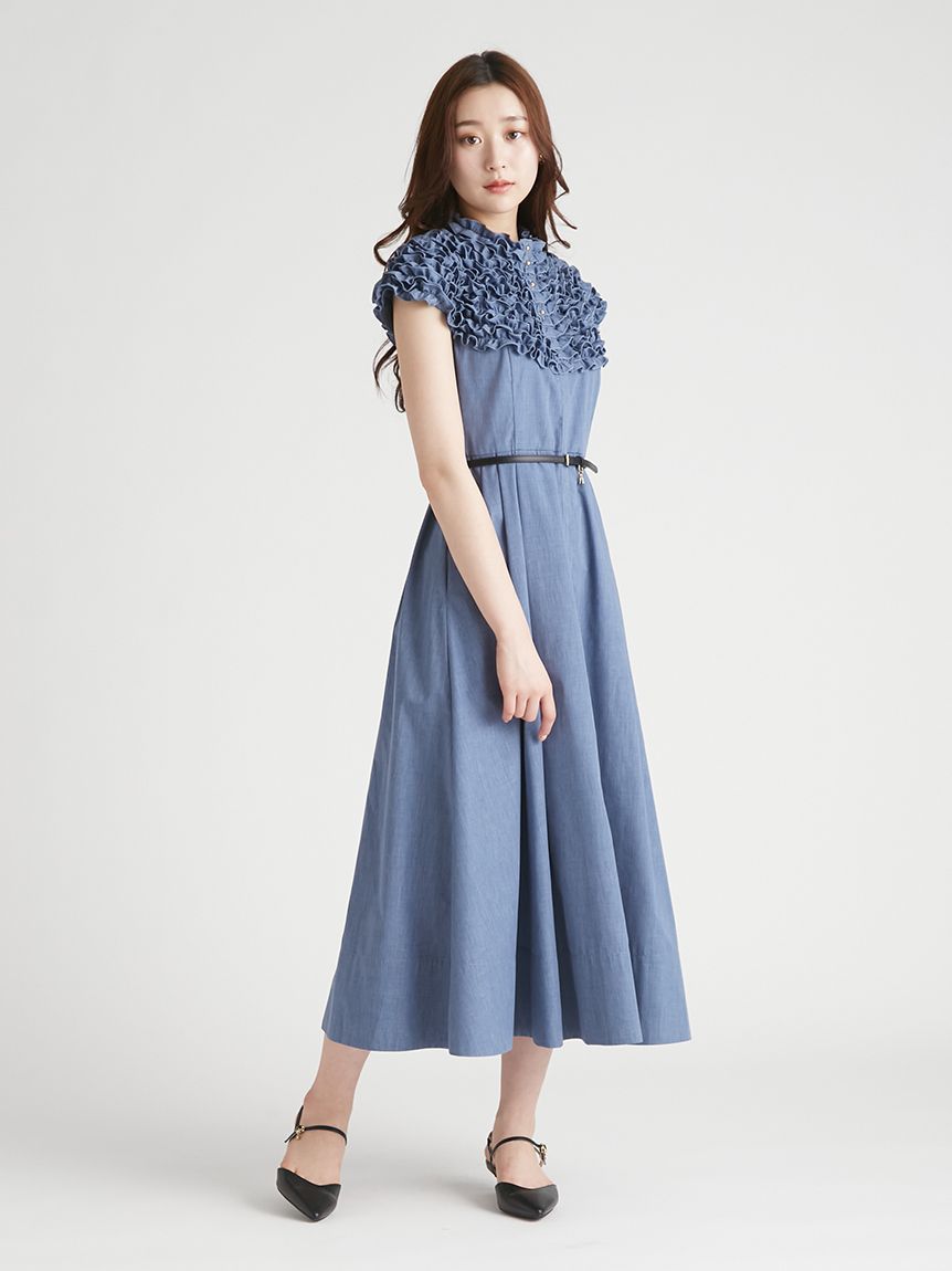 洗える】フロント釦フリルシャツワンピース(ロングワンピース)｜DRESS