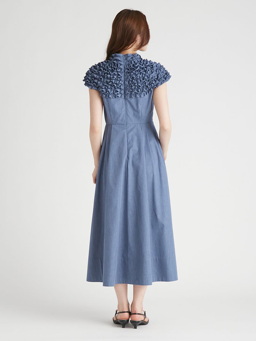 洗える】フロント釦フリルシャツワンピース(ロングワンピース)｜DRESS