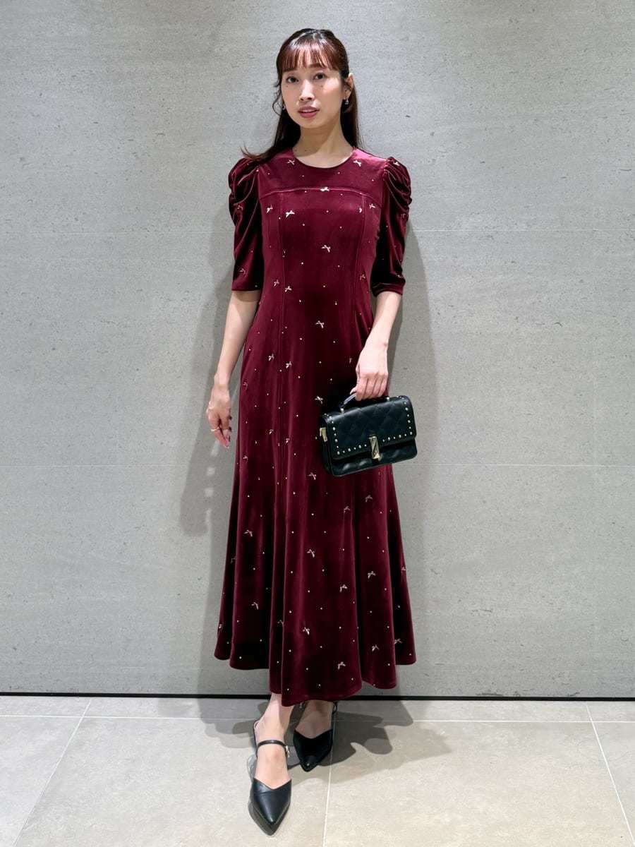 リボンドット刺繍ベロアワンピース(デイリーワンピース)｜DRESS