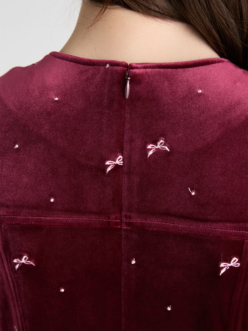 リボンドット刺繍ベロアワンピース(デイリーワンピース)｜DRESS