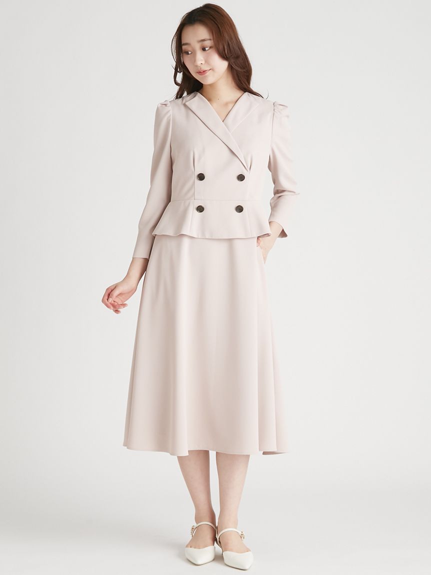 ラペルデザインペプラムフレアワンピース(ロングワンピース)｜DRESS