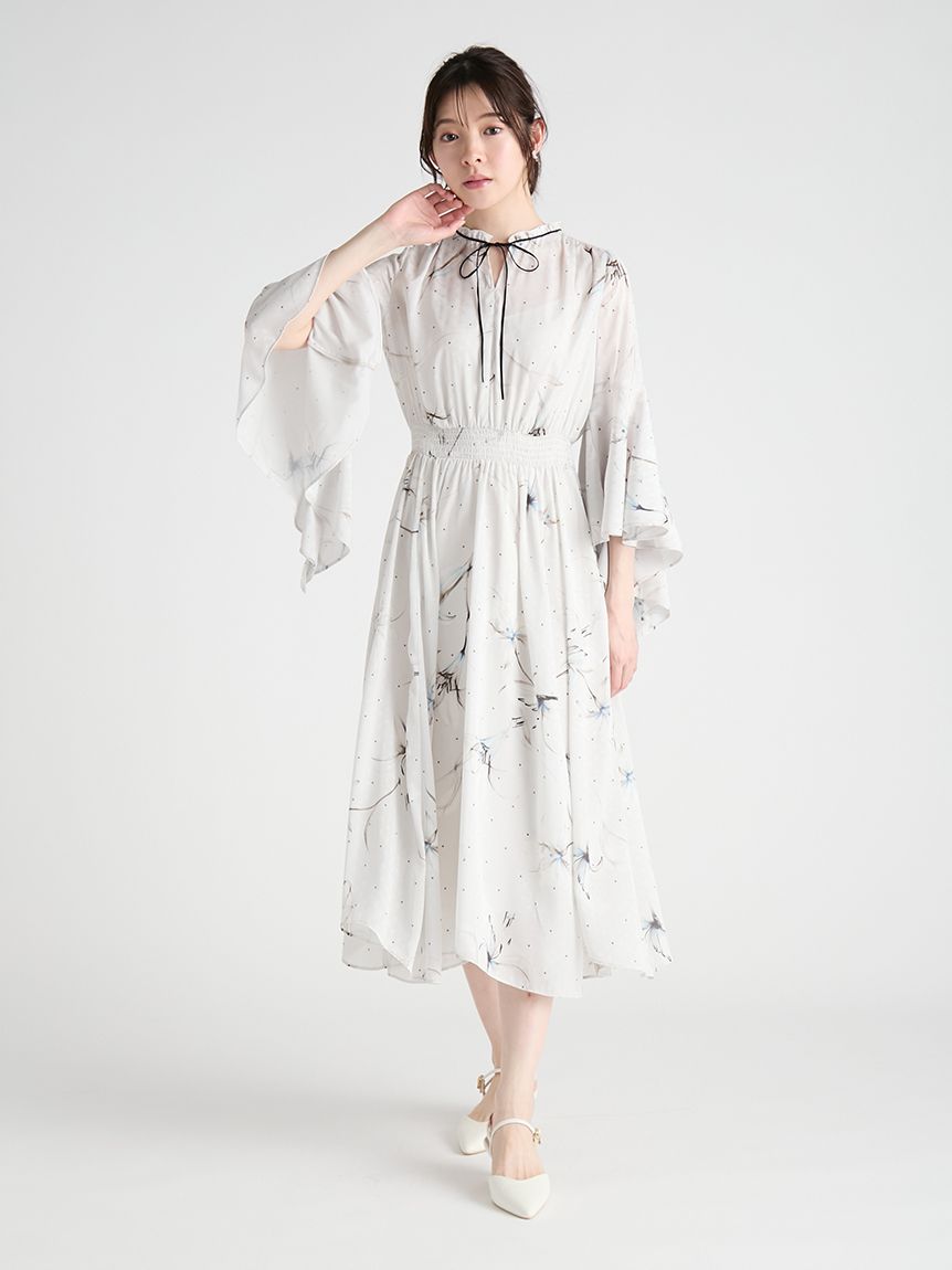 洗える】リリードットプリントワンピース(ロングワンピース)｜DRESS