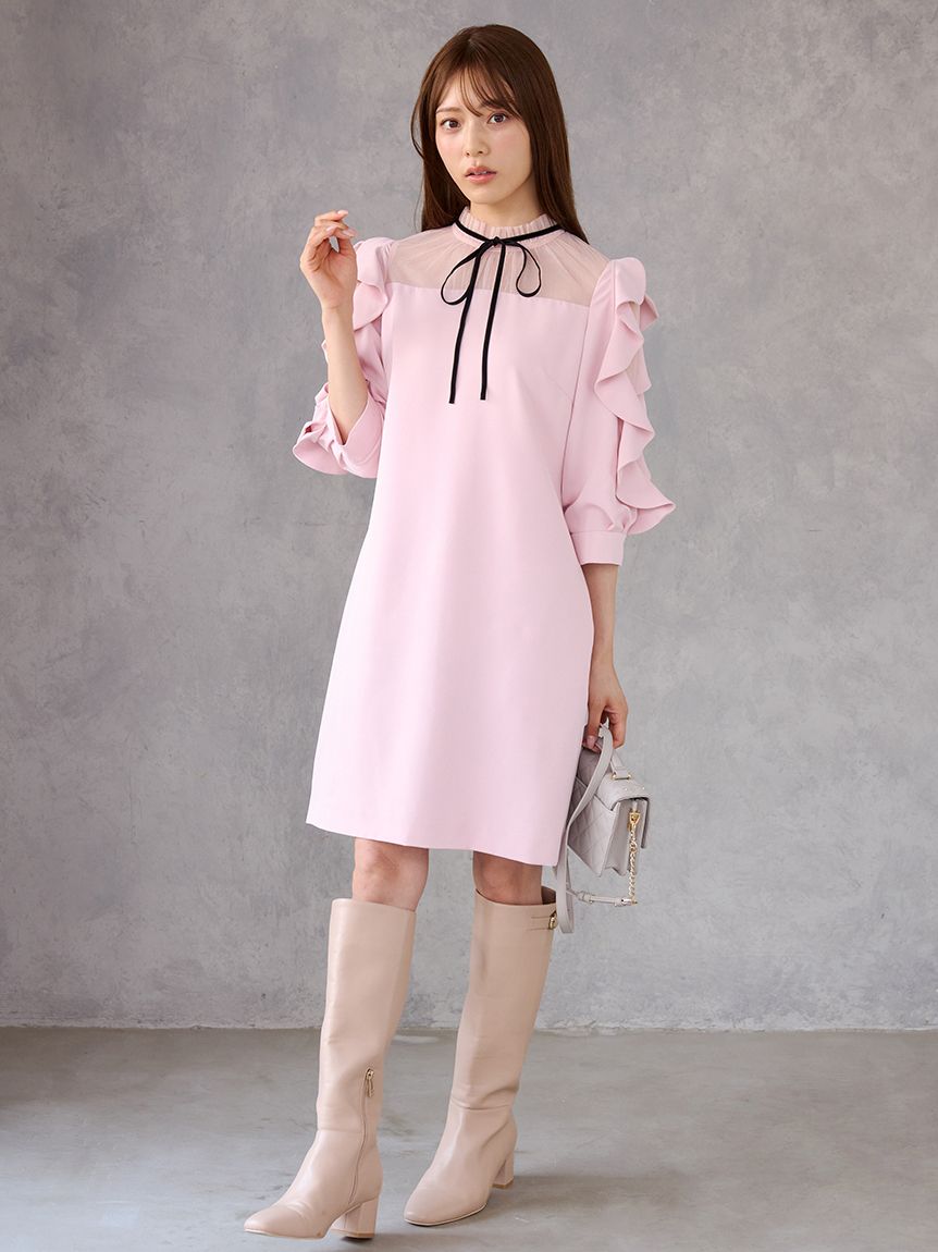 CELFORD フリルスリーブワンピース ピンクベージュ　サイズ38 フリルスリーブドレス(デイリーワンピース)｜DRESS（ドレス）｜CELFORD
