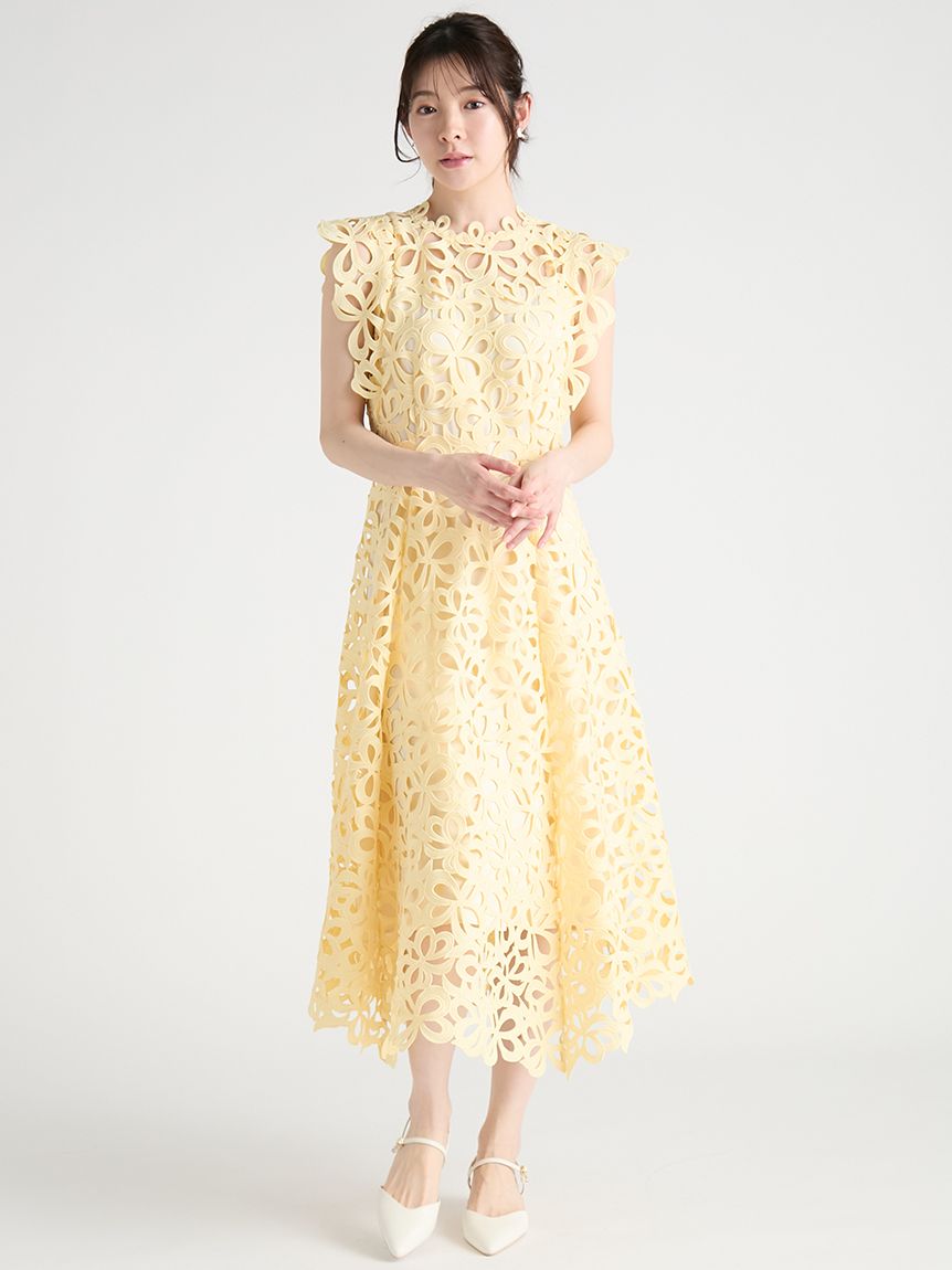 セルフォード フラワーレース ワンピース イエロー 38 ロング リボンレースドレス(オケージョンドレス)｜DRESS｜CELFORD（セル