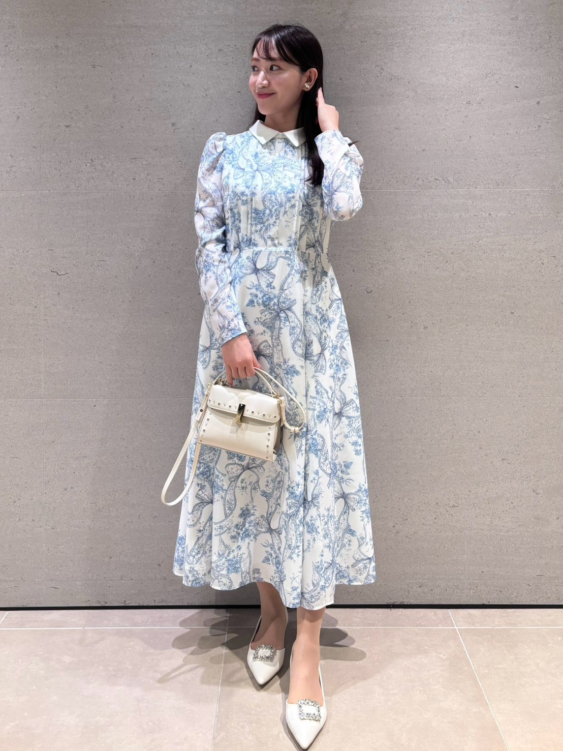 リボンブロッサムプリントワンピース(ロングワンピース)｜DRESS
