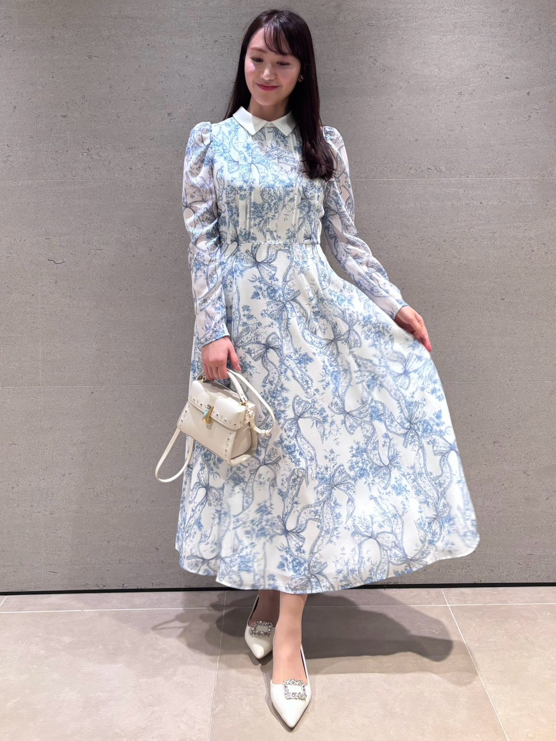 リボンブロッサムプリントワンピース(ロングワンピース)｜DRESS
