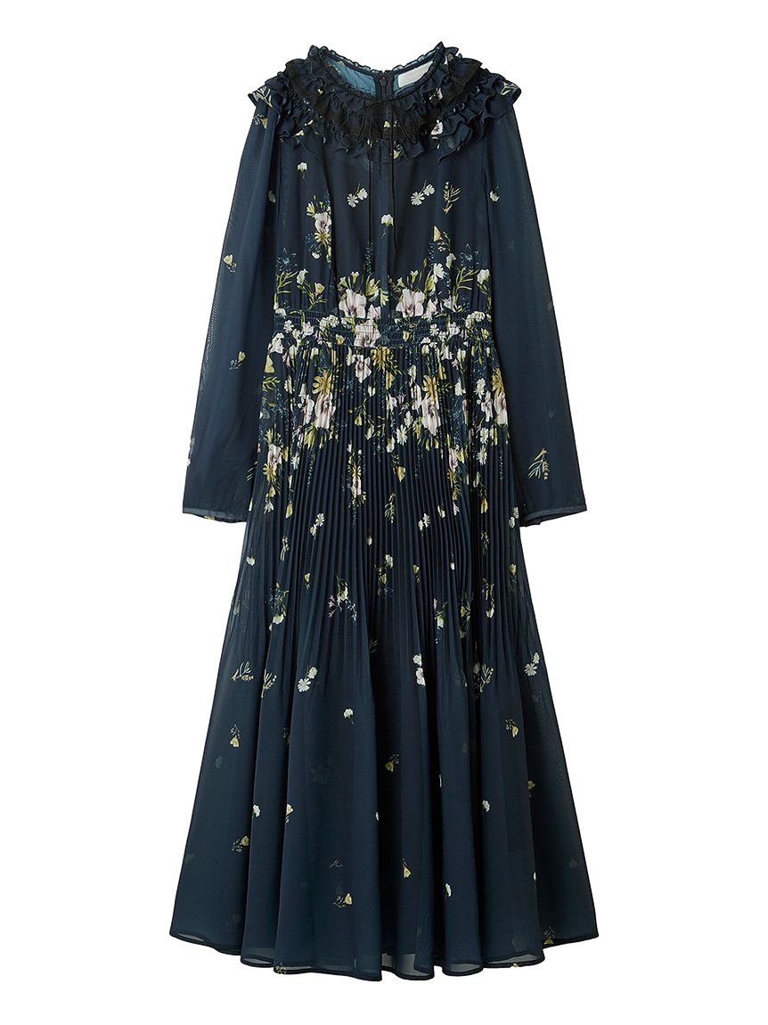 パネルフラワーレーストリムワンピース(ロングワンピース)｜DRESS