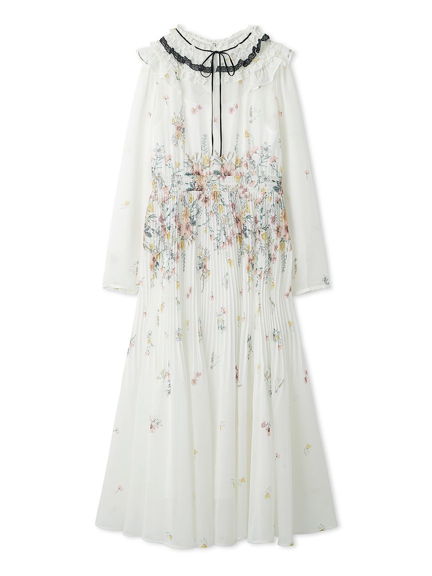 パネルフラワーレーストリムワンピース(ロングワンピース)｜DRESS