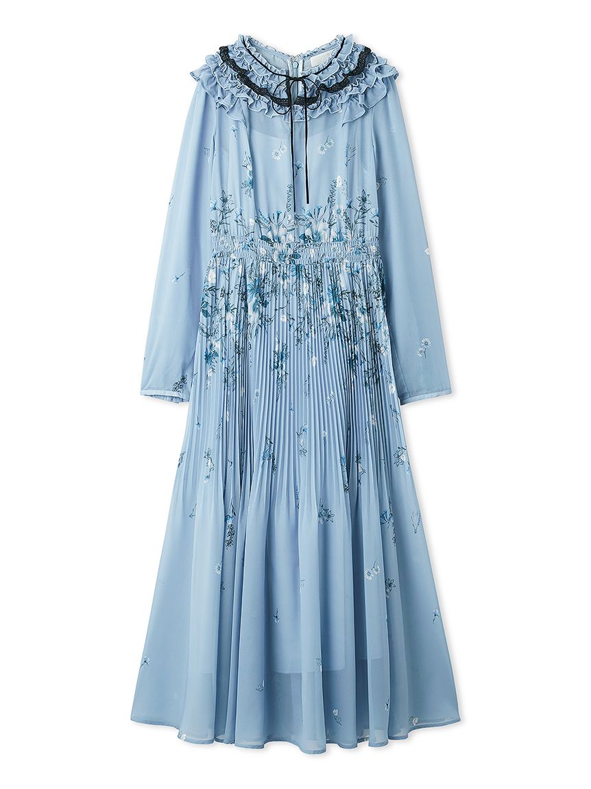 パネルフラワーレーストリムワンピース(ロングワンピース)｜DRESS