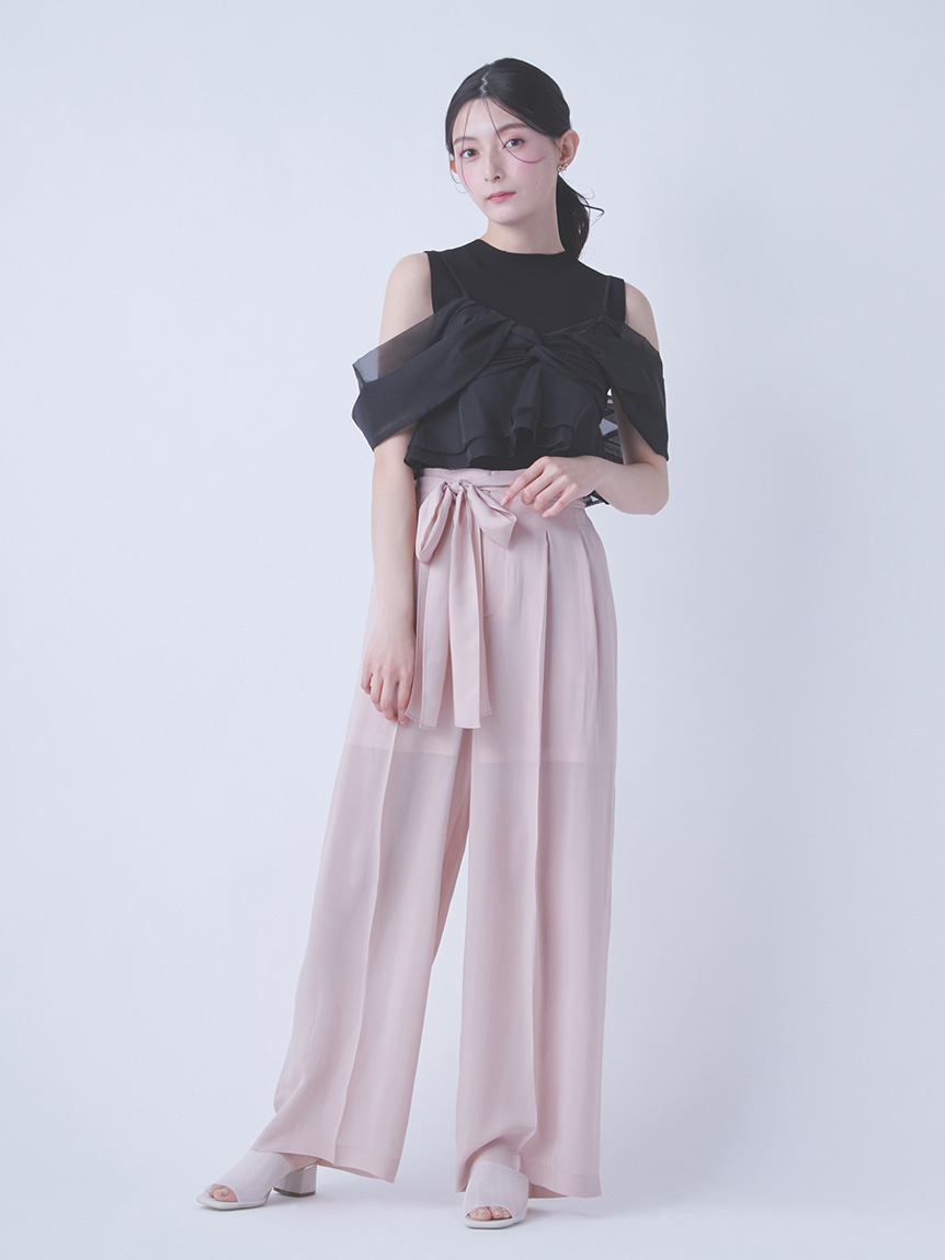 リボン付きシアーワイドパンツ(ロングパンツ)|PANTS(パンツ リボン付きシアーワイドパンツ(ロングパンツ)|PANTS(パンツ
