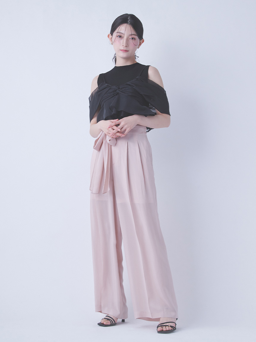 リボン付きシアーワイドパンツ(ロングパンツ)｜PANTS（パンツ