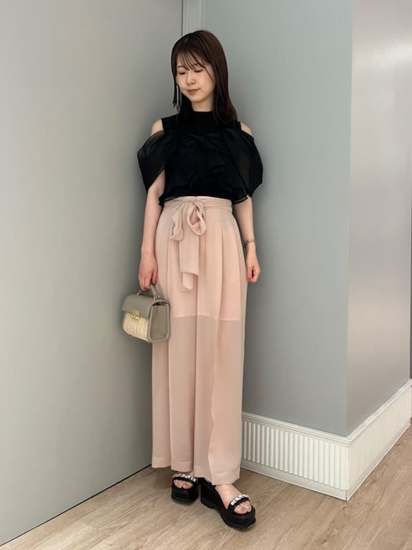 リボン付きシアーワイドパンツ(ロングパンツ)｜PANTS（パンツ