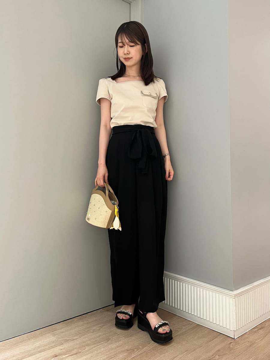 リボン付きシアーワイドパンツ(ロングパンツ)｜PANTS（パンツ