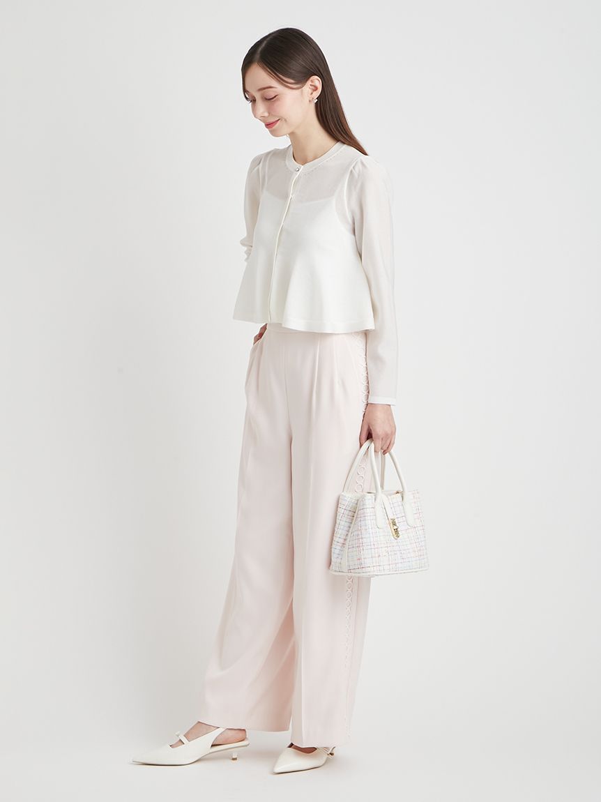 洗える】レースラインワイドストレートパンツ(ロングパンツ)｜PANTS