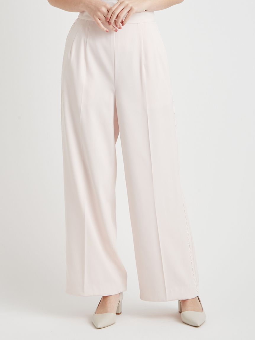洗える】レースラインワイドストレートパンツ(ロングパンツ)｜PANTS