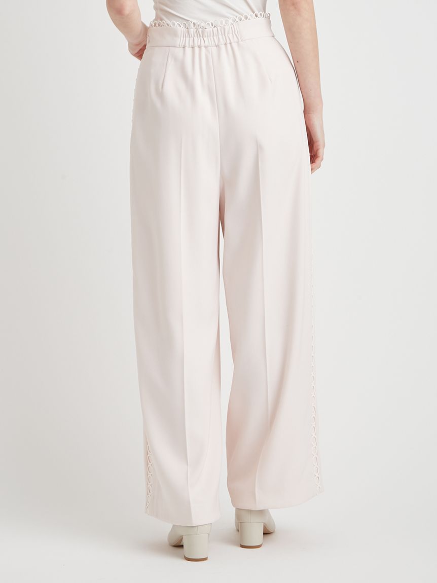洗える】レースラインワイドストレートパンツ(ロングパンツ)｜PANTS