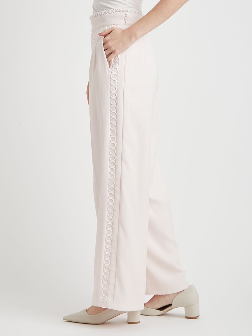 洗える】レースラインワイドストレートパンツ(ロングパンツ)|PANTS 洗える】レースラインワイドストレートパンツ(ロングパンツ)|PANTS