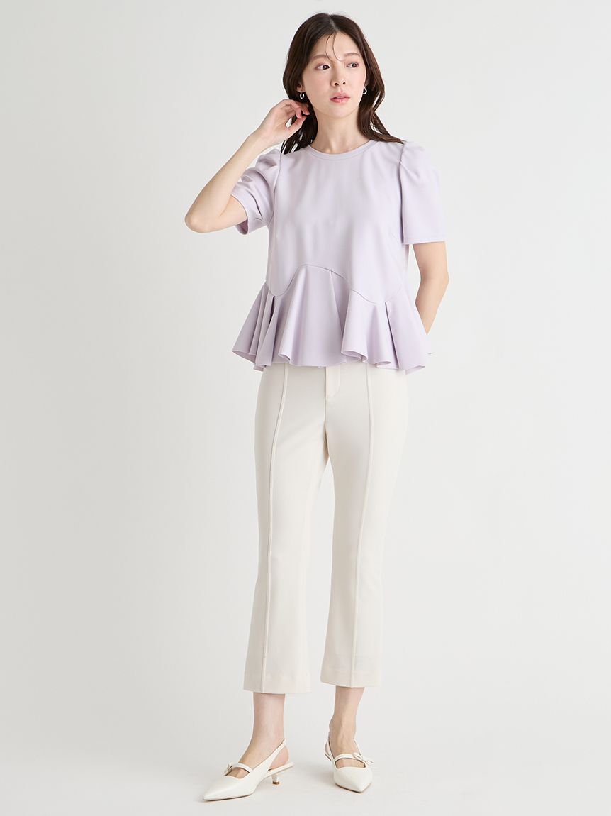洗える】ストレッチフレアカプリパンツ(ロングパンツ)｜PANTS（パンツ