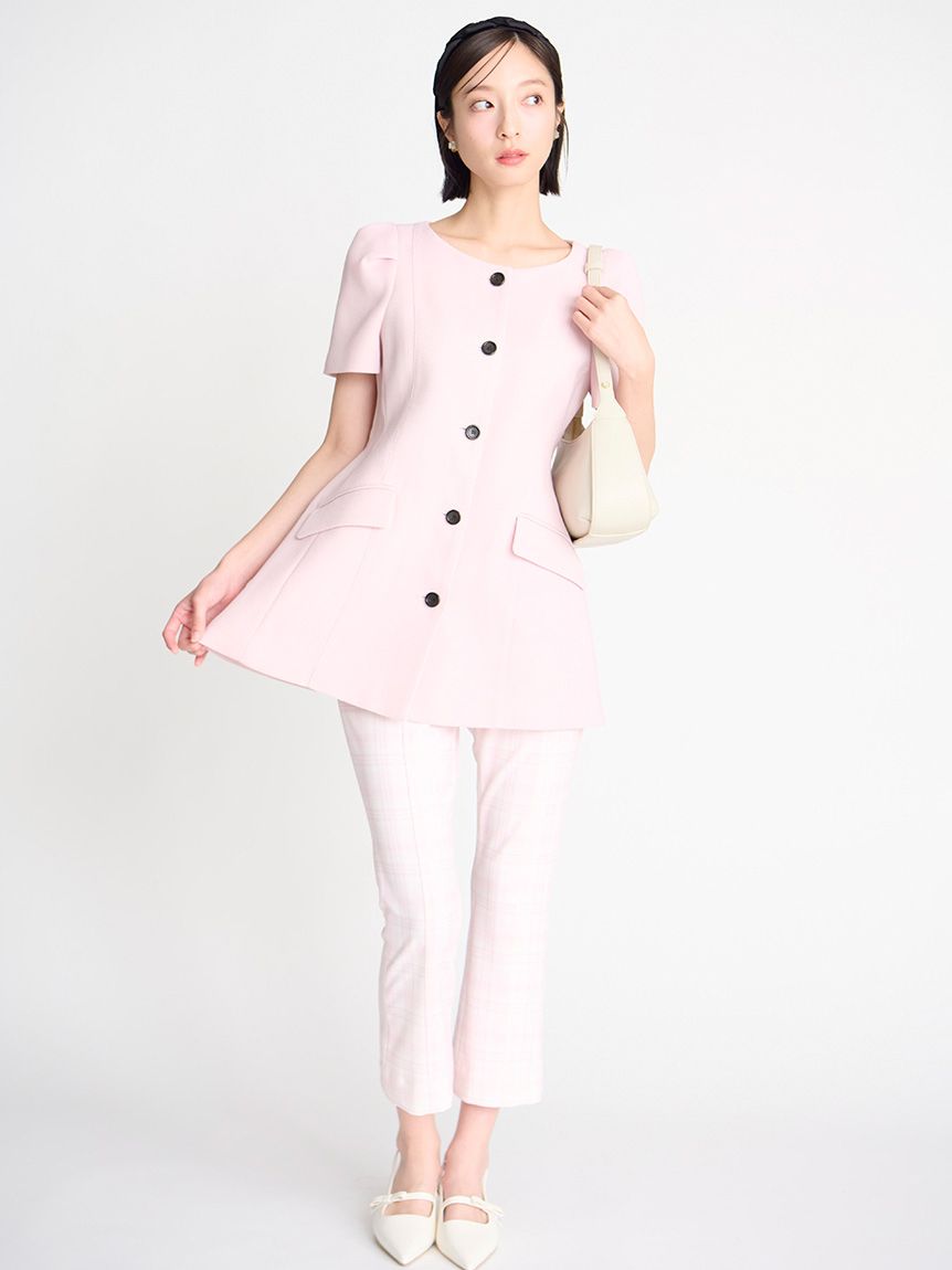 洗える】チェック柄ストレッチフレアカプリパンツ(ロングパンツ