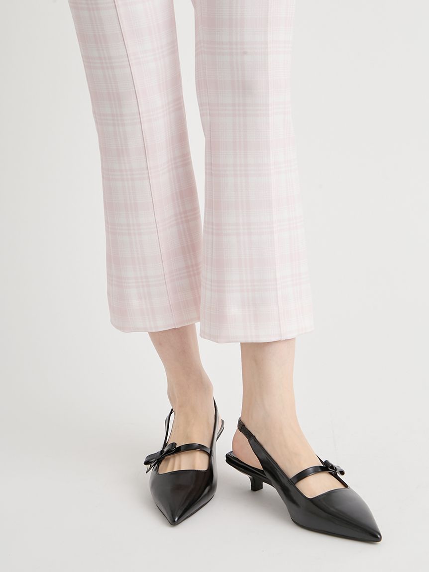 洗える】チェック柄ストレッチフレアカプリパンツ(ロングパンツ