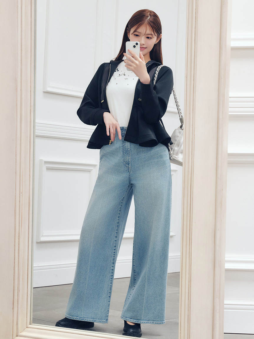 ハイウエストデニムワイドパンツ(ロングパンツ)｜PANTS（パンツ