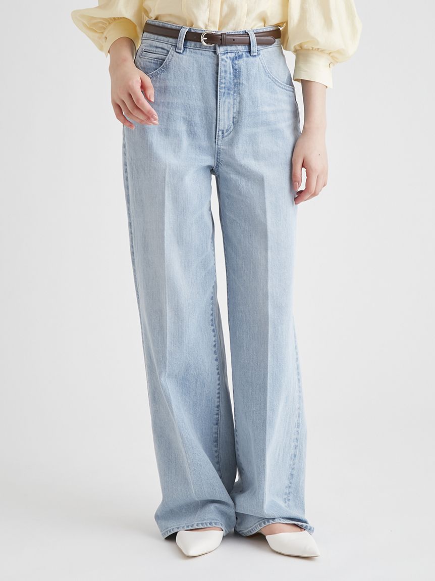 ベルト付きワイドストレートデニムパンツ(ワイドパンツ)｜PANTS