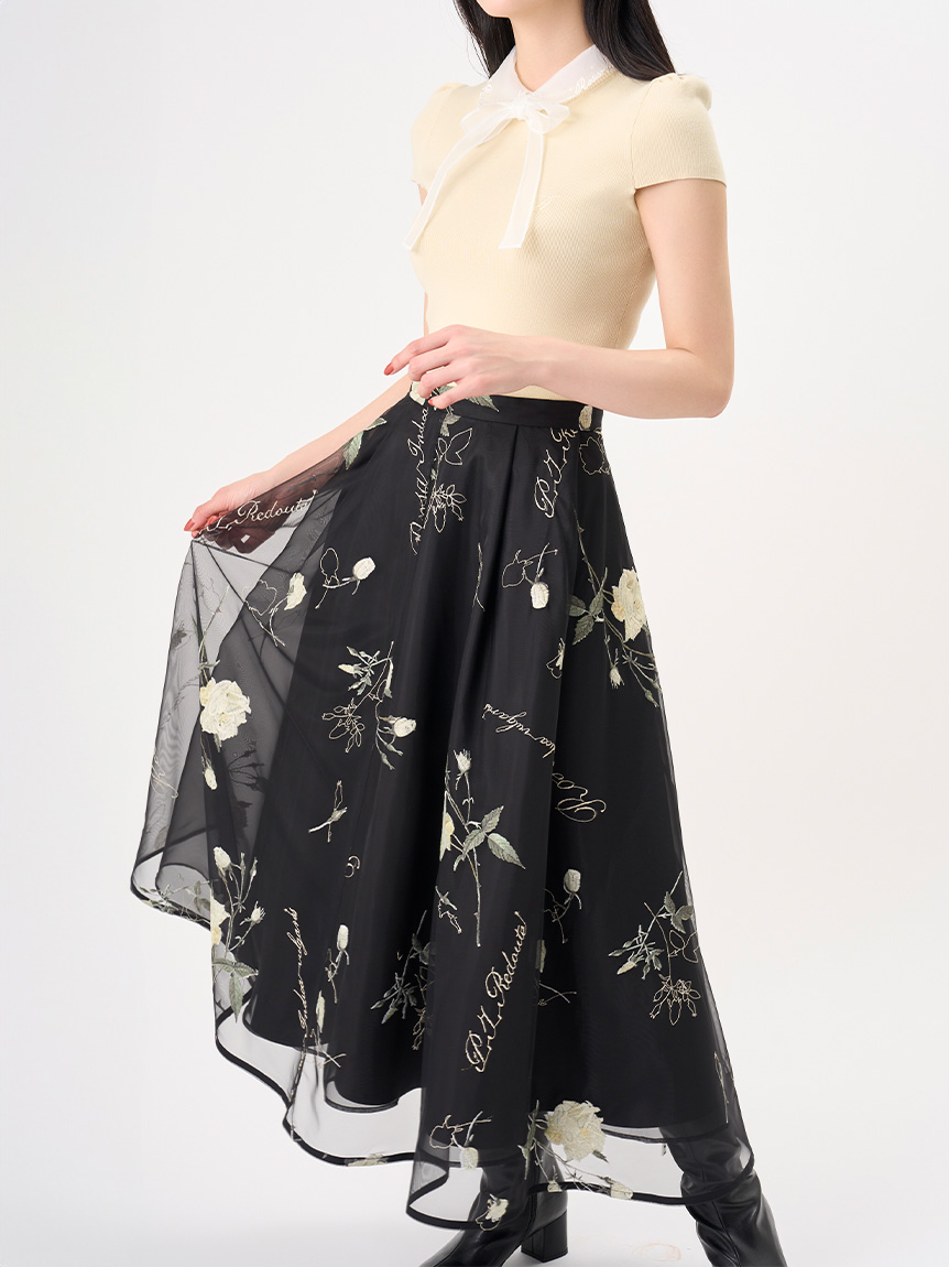 CELFORD×P.J. REDOUTEコラボ】 Rosa刺繍チュールスカート(SKIRT