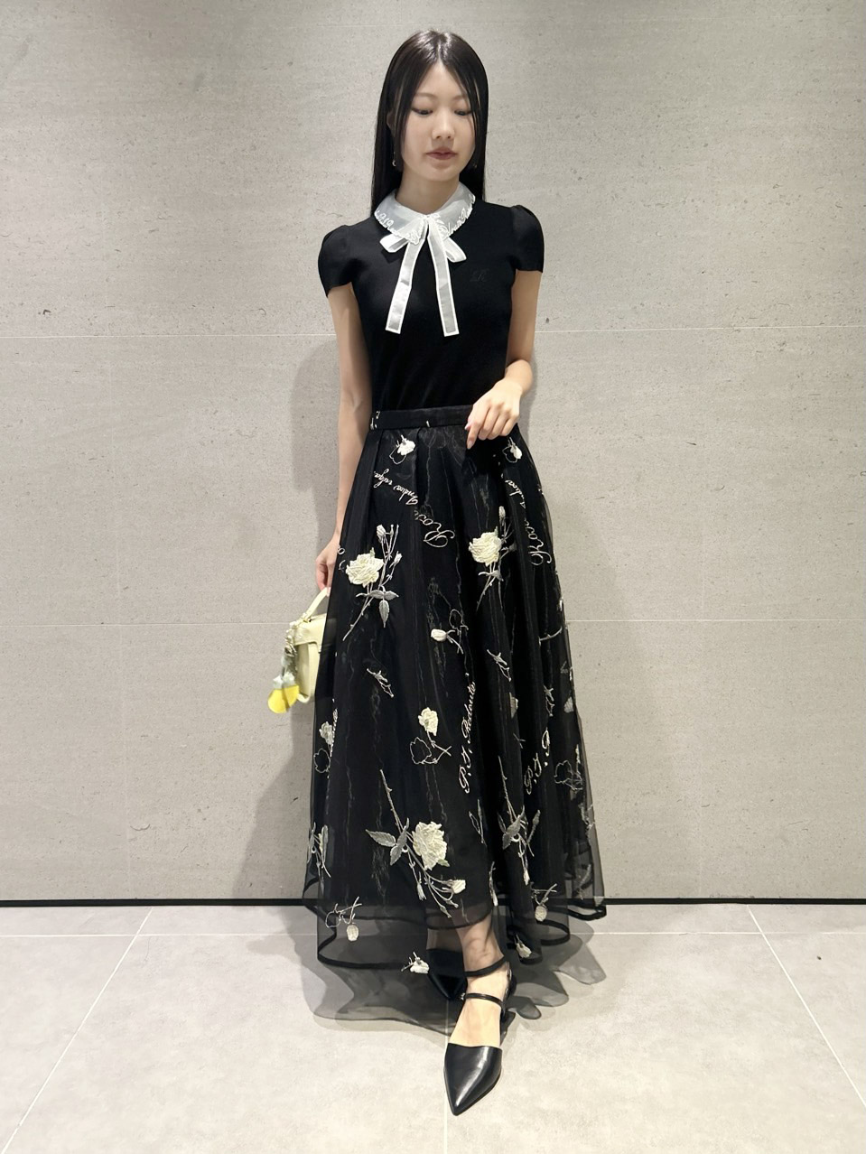 【美品】グレースクラス　刺繍2wayワンピース／チュールスカート　ブラックピンク メッシュチュール刺繍ドレス （ドレス）｜GRACE CONTINENTAL