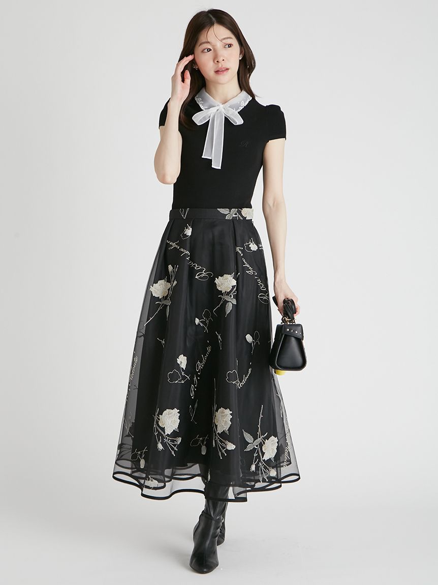 CELFORD×P.J. REDOUTEコラボ】 Rosa刺繍チュールスカート(SKIRT